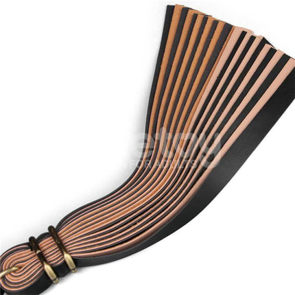 Flogger Rebellion Reign 23.5 with black and brown PU leather handle, featuring soft synthetic leather tails for enhanced sensation.