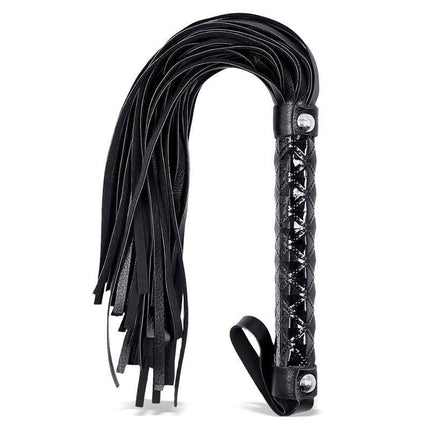 Flogger Sapphire Vegan Leather with a braided handle, crafted from nickel-free vegan leather for luxury and safety by Black Saphire.