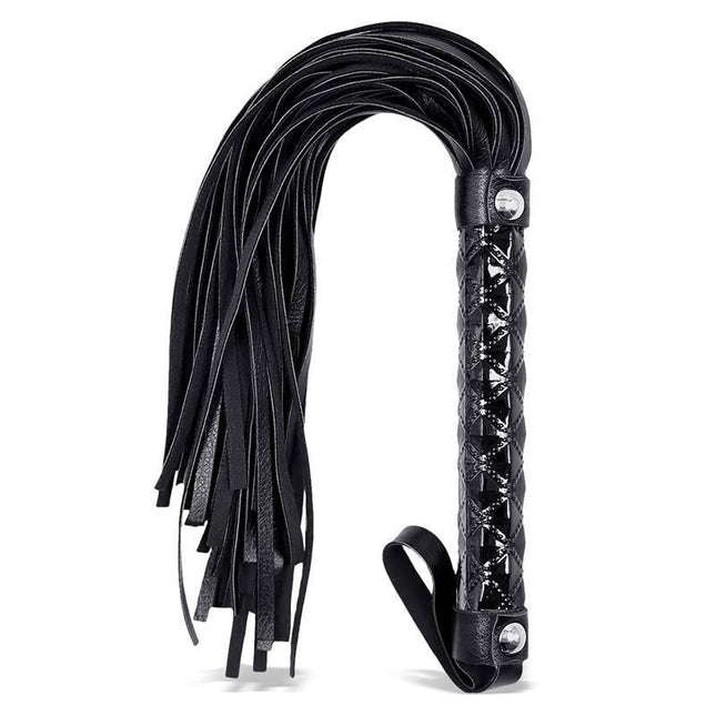 Flogger Sapphire Vegan Leather with a braided handle, crafted from nickel-free vegan leather for luxury and safety by Black Saphire.