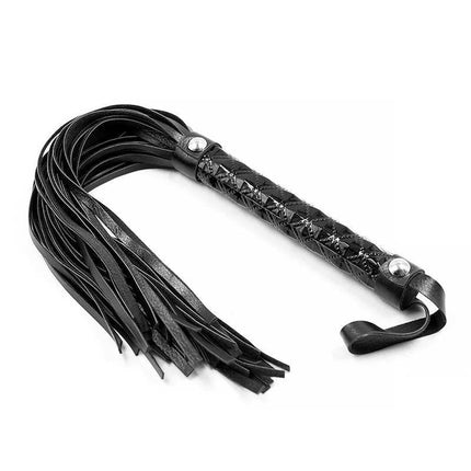 Flogger Sapphire Vegan Leather with black handle and tassels, crafted from 100% nickel-free vegan leather by Black Saphire.