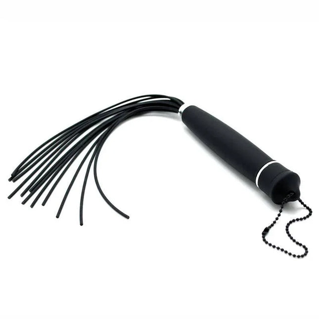 Sleek black Flogger Silicone 30 cm with body-safe tails for thrilling BDSM play