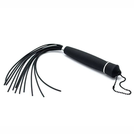 Flogger Silicone 30 cm, black silicone BDSM flogger with versatile tails for controlled sensations, 30 cm length.