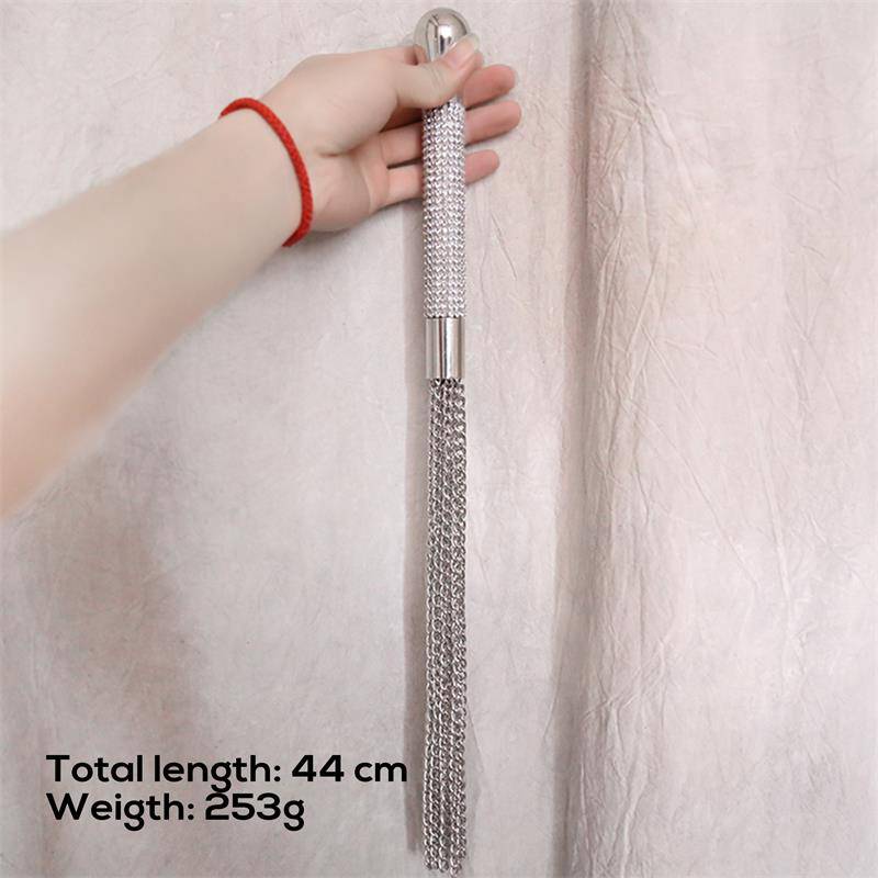 Flogger with Chain Tassel with Rhinestone Handle - secretsextoys.store