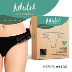 Flora Menstrual Panty Normal with sexy lace design and eco-friendly packaging, ideal for menstrual and postpartum use with antibacterial technology.
