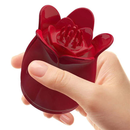 Flower Wand Power Wand Massager Head Red in handheld view for enhanced pleasure and ergonomic design.