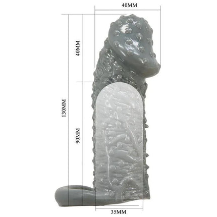 Fogg Penis Sleeve with measurements and textured design, featuring waterproof TPR material for enhanced sensation and durability.