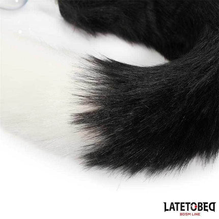 Fox Tail Anal Plug with 40 cm Black and White Tail, silk-touch detail from Latetobed BDSM line