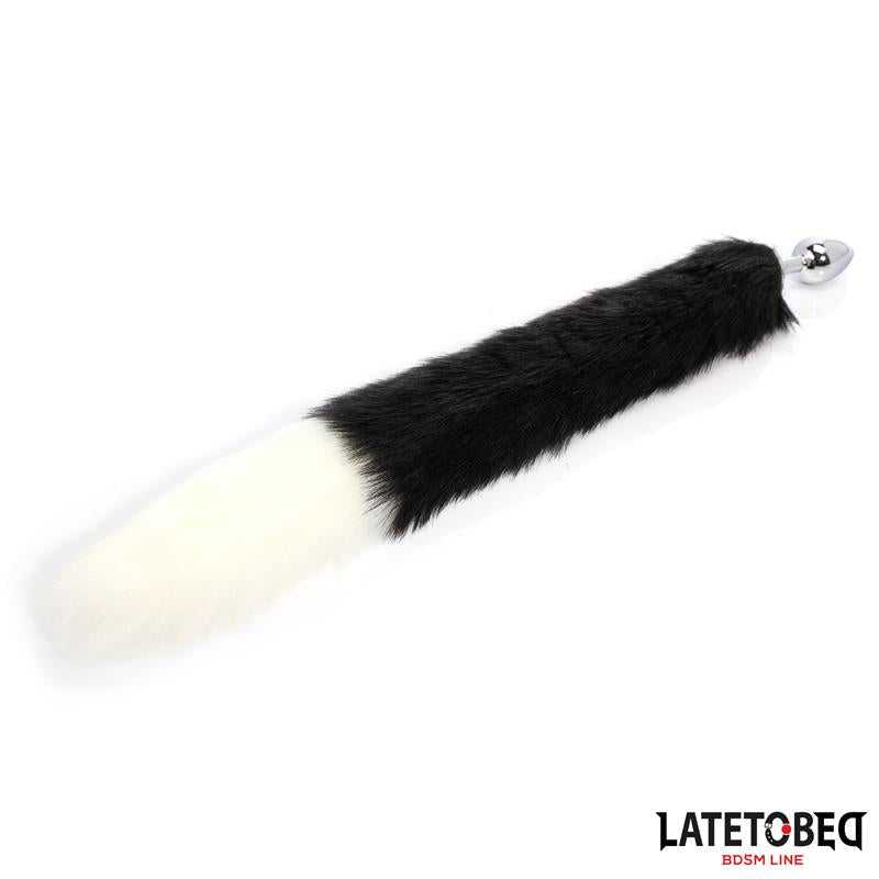 Fox Tail Anal Plug with 40 cm Black and White Tail - secretsextoys.store