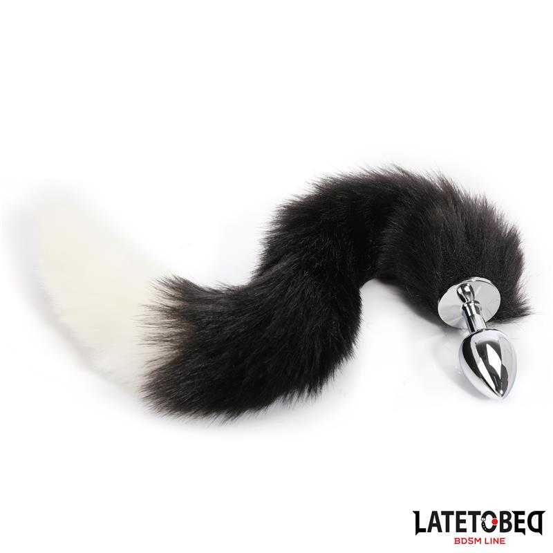 Fox Tail Anal Plug with 40 cm Black and White Tail - secretsextoys.store