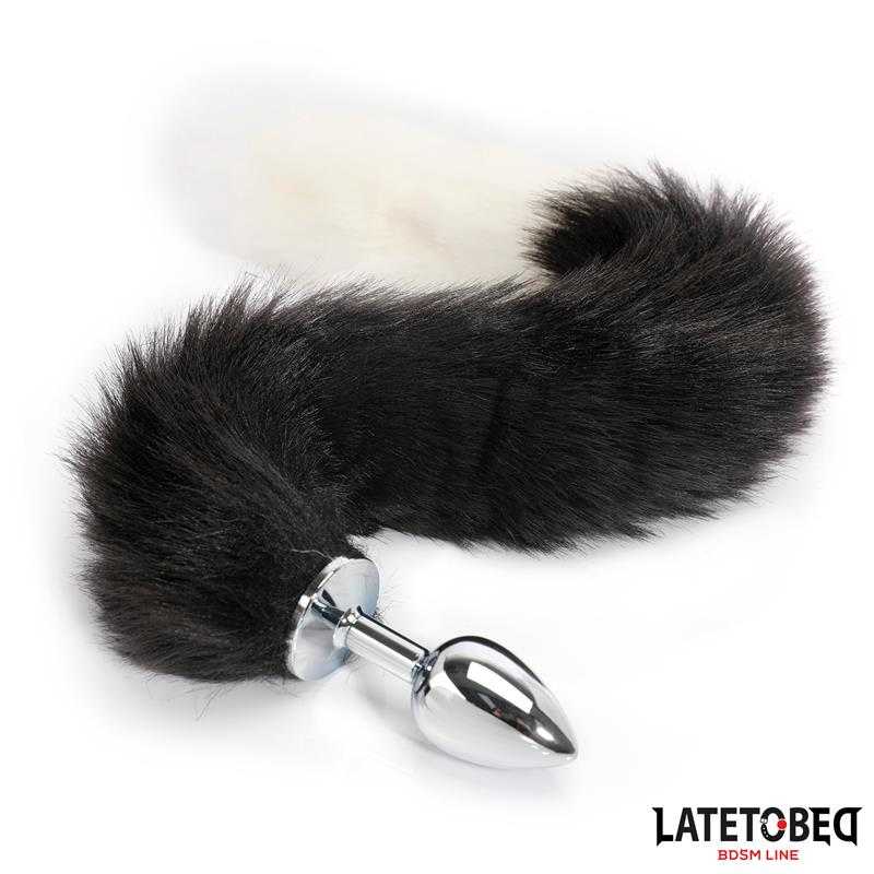 Fox Tail Anal Plug with 40 cm Black and White Tail - secretsextoys.store