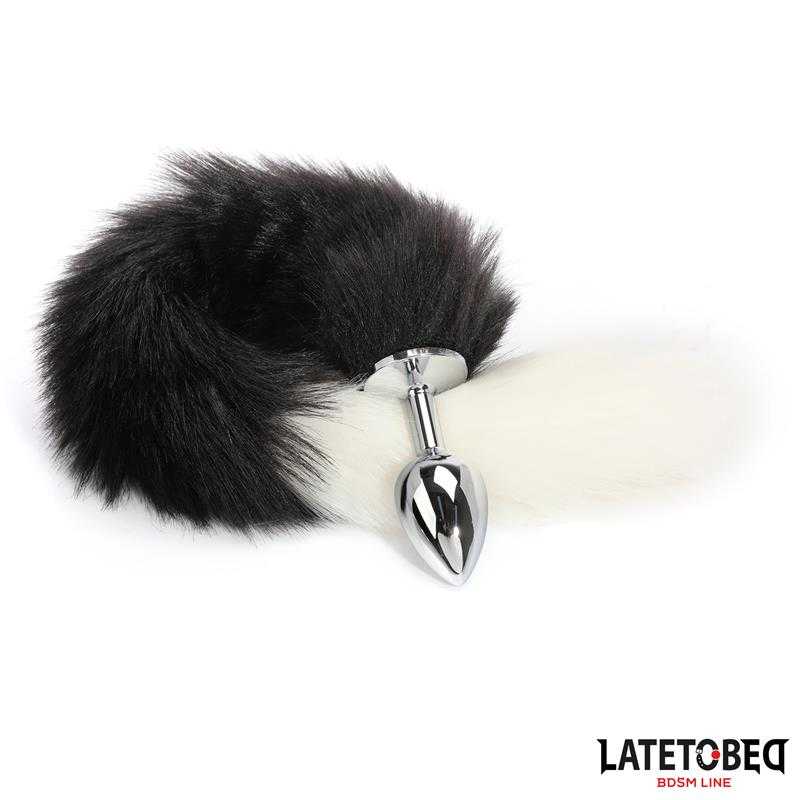 Fox Tail Anal Plug with 40 cm Black and White Tail - secretsextoys.store