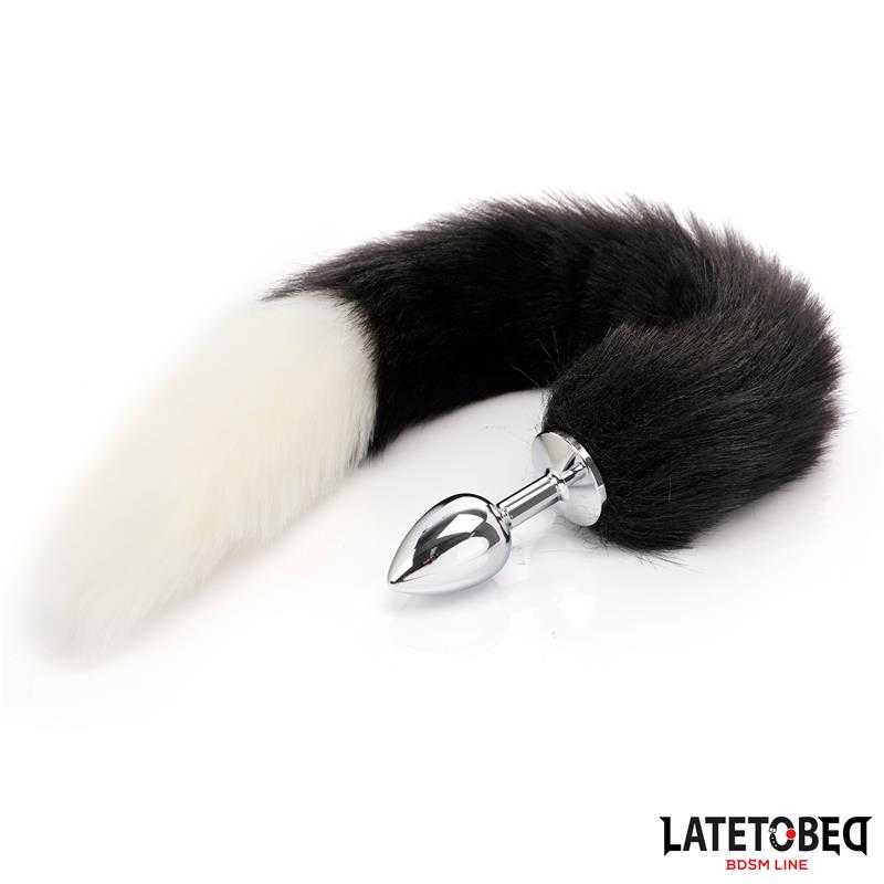 Fox Tail Anal Plug with 40 cm Black and White Tail - secretsextoys.store