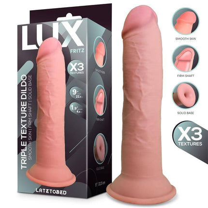 Fritz Triple Density Dildo 9 with packaging, highlighting ultra-realistic design and triple density features for lifelike sensation.
