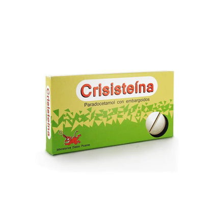 Box of Crisisteína tablets with green and white packaging, labeled 'Paradocetamol con embarguidos'.