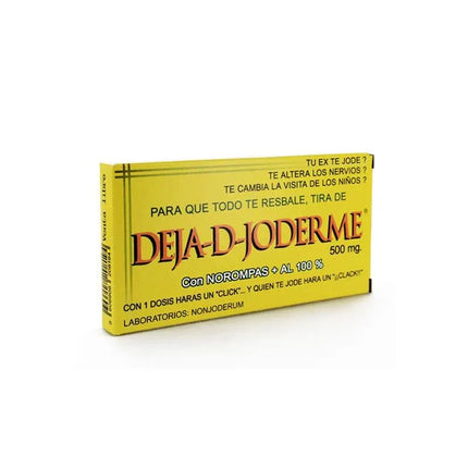 Yellow packaging of Deja-D-Joderme sugar candies used for stress relief.