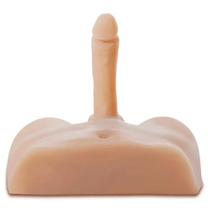 Realistic male torso toy with erect feature; "Fuck My Hard Cock" focus.