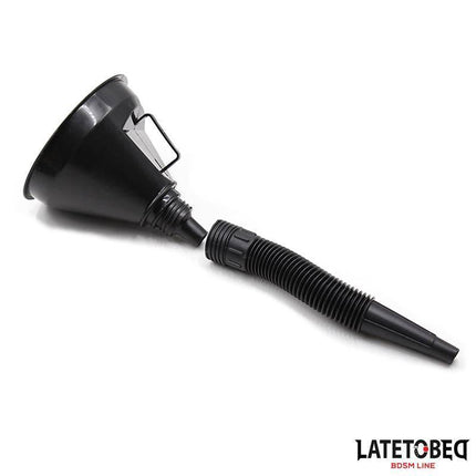 Funnel Black BDSM accessory by LATETOBED, lightweight for power dynamics, shown alone with logo.