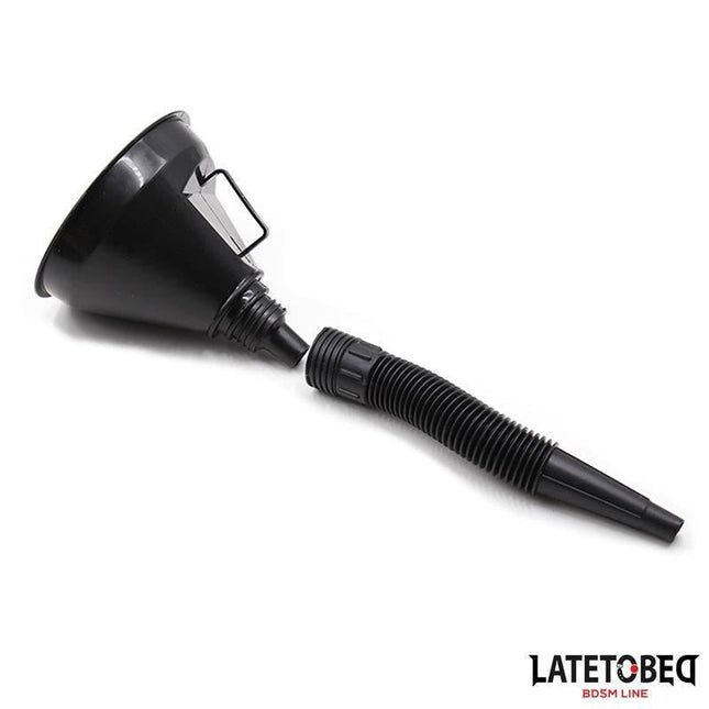 Funnel Black BDSM accessory by LATETOBED, lightweight for power dynamics, shown alone with logo.