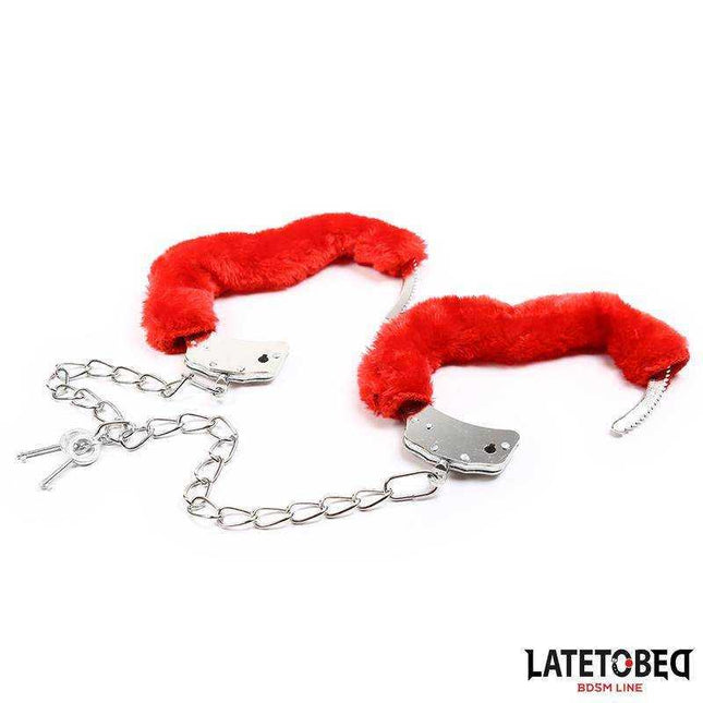 Fur Ankle Cuffs Red - Luxurious ankle restraints with soft fur lining for comfort and secure fit, by LATETOBED.