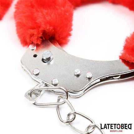 Fur Ankle Cuffs Red with soft fur lining and adjustable design by LATETOBED for luxurious comfort and secure restraint.