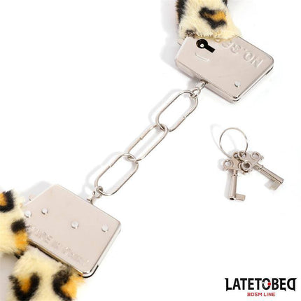 Furry Metal Cuff Animal Print Leopard with keys from Latetobed BDSM Line