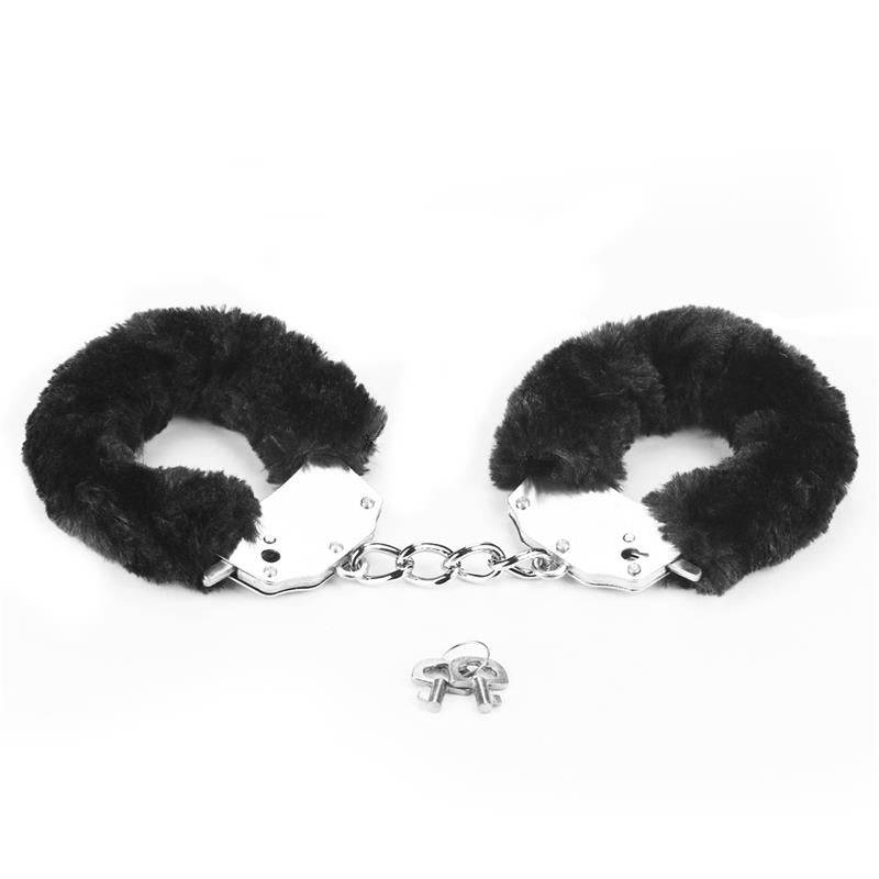 Furry Metal Handcuffs Black - secretsextoys.store