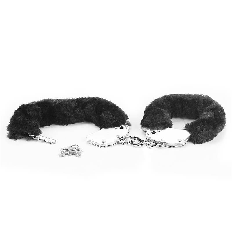 Furry Metal Handcuffs Black - secretsextoys.store
