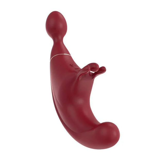 Fusion Vibe with Pulsation 2 Motors USB, triple-stimulation wand, powerful vibrations, silky surface, ergonomic design in red.