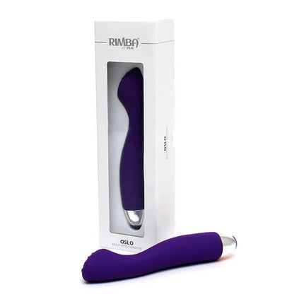 G-Spot Vibe Oslo Purple vibrator with packaging, showcasing its compact design for targeted G-spot and clitoral stimulation.