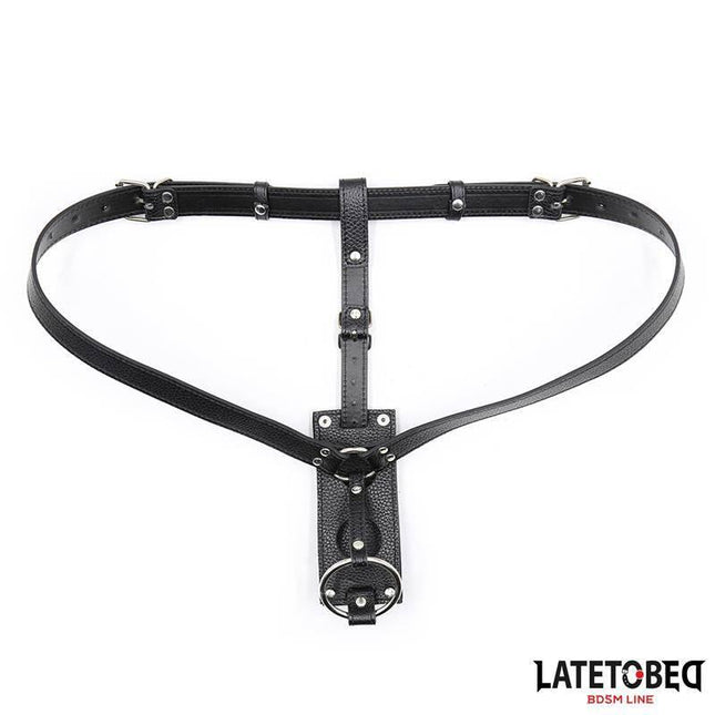 G-string Chastity Belt Strap On Pants One Size in black with adjustable fit for bold intimate wear.