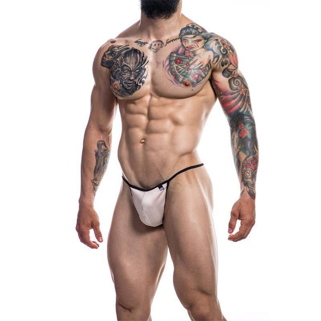 Model wearing Cut4men G-String Provocative Nude, showcasing modern men's daring style with comfort, made of 93% Polyester and 7% Elastane.