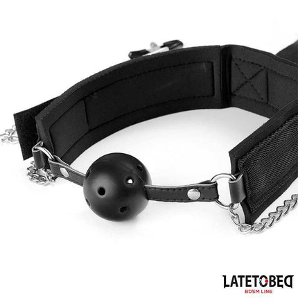 Gag Ball and Cufs Restrictions from Latetobed BDSM Line with gag, padded collar, and detachable cuffs for controlled play.