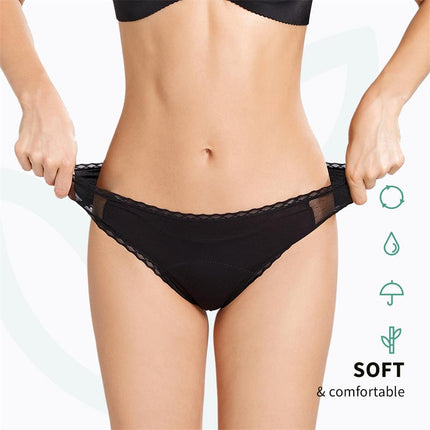 Gaia Menstrual Panty Normal in black, showcasing soft and comfortable design with four-layer absorption for reliable protection.