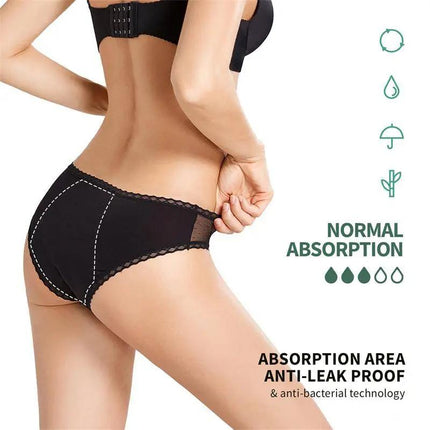 Gaia Menstrual Panty Normal showcased for comfort, normal absorption, and anti-leak protection, ideal for menstruation and urinary incontinence.