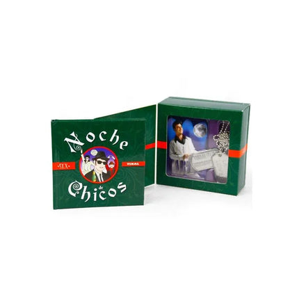 Game Boys Night party guide with funny pendants and witty phrases to energize theme parties with games and jokes, open box view.