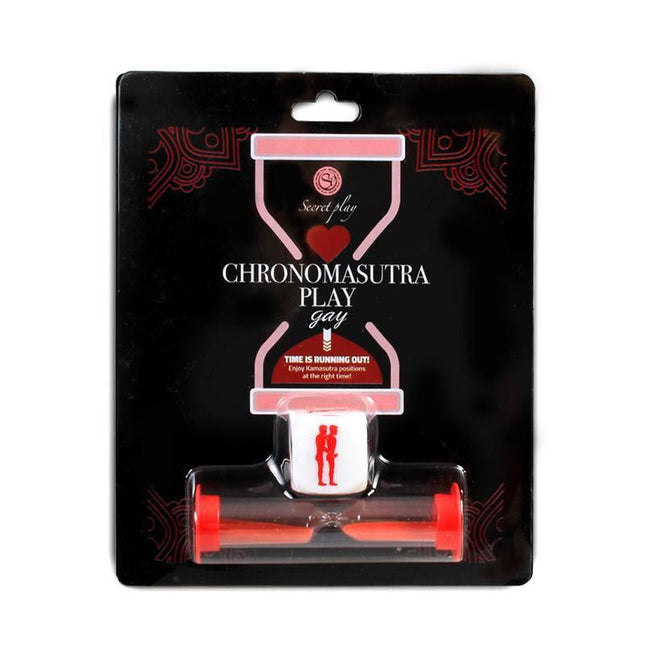Game Chronomasutra Play Gays adult party game packaging with dice and timer.