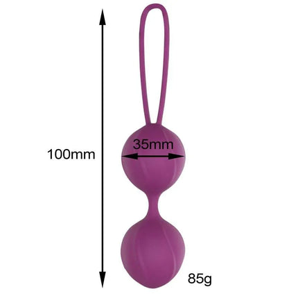 Garbo Double Kegel Ball Silicone Purple, premium pelvic floor exercise toy, ergonomic design, measures 100mm length, 35mm diameter.