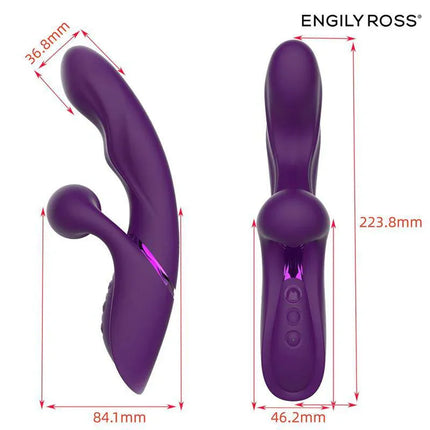 Garlet Vibe with Pulsation Ball 3 Motors by Engily Ross shown with dimensions of 223.8mm height and 46.2mm width in purple