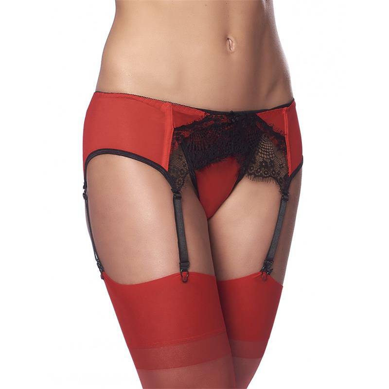 Garter Belt with Thong and Stockings Black and Red - secretsextoys.store