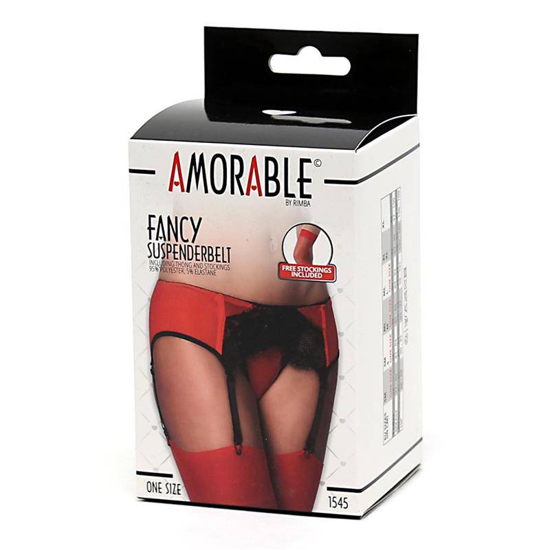 Garter Belt with Thong and Stockings Black and Red - secretsextoys.store