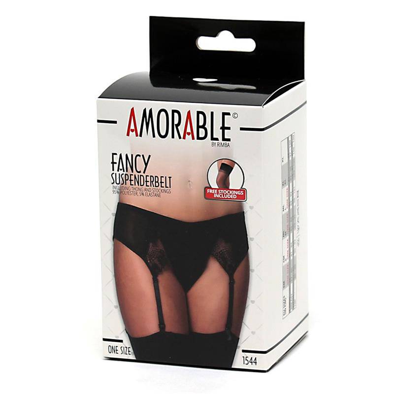 Garter Belt with Thong and Stockings Black - secretsextoys.store