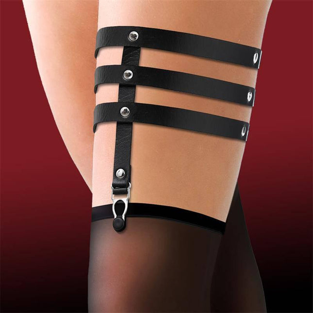 Garter with 3 Straps Vegan Leather One size by Cinderella, featuring three sleek straps in cruelty-free vegan leather.