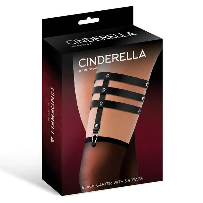 Packaging of Cinderella Garter with 3 Straps Vegan Leather One size in black with studded details for bold styling.