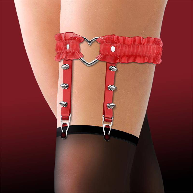 Garter with Heart and Ruffles Vegan Leather One Size - secretsextoys.store