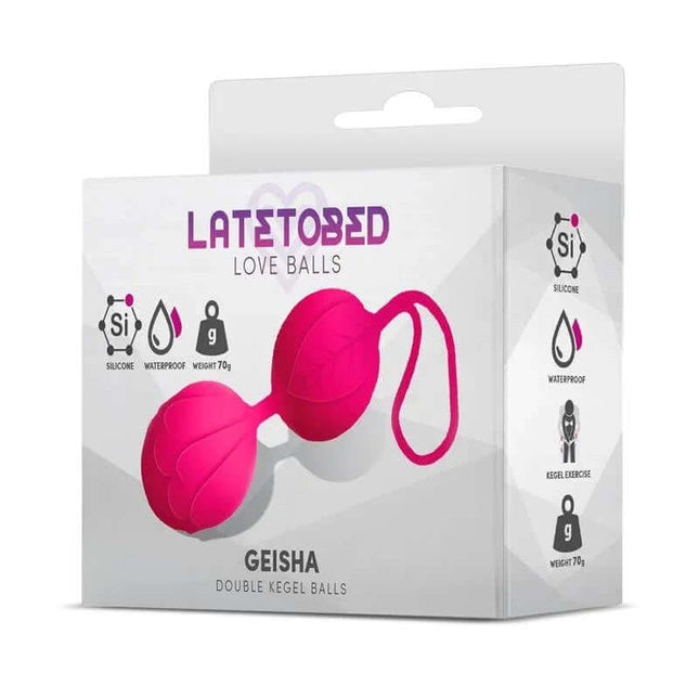 Geisha Double Kegel Balls Rose Red 70 gr in packaging, designed for vaginal muscle strength and pelvic floor exercises with silicone material.