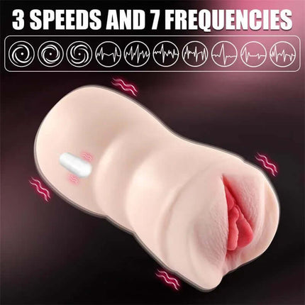 Gellen Vibrating Masturbator with 3 speeds and 7 frequencies, featuring realistic texture and integrated vibration for lifelike pleasure.