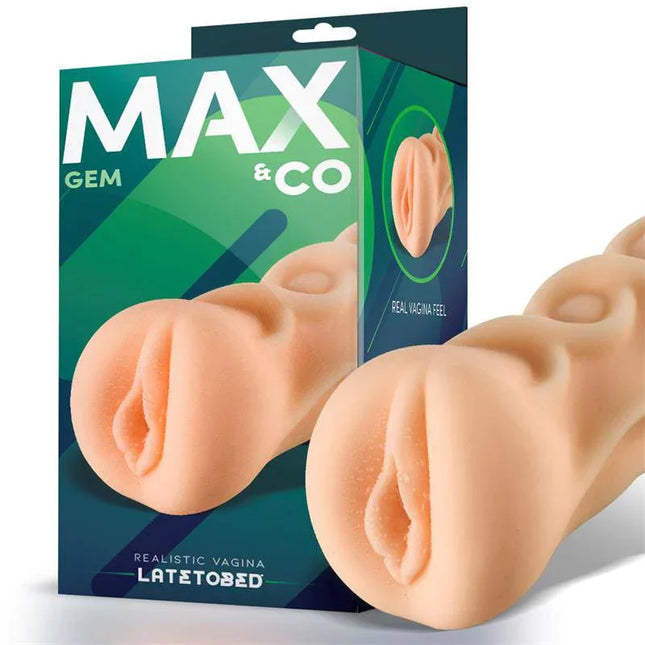 Gem Male Masturbator Vagina by Max & Co, featuring lifelike vaginal opening and realistic contours for enhanced solo pleasure.