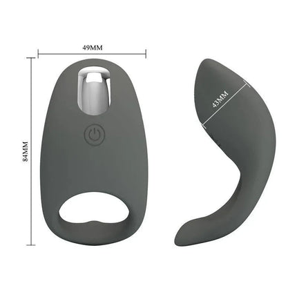 Gemma Vibrating Cock Ring in silicone, showing dimensions and ergonomic design.