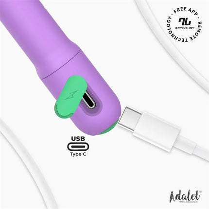 Charging cable connection for Gently G-Point Vibrator with APP Lavender, featuring USB Type-C port and removable technology by Adalet.