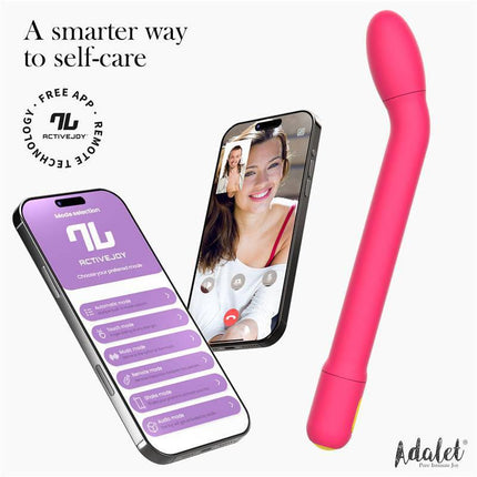 Gently G-Point Vibrator with APP Pink shown with smartphone control interface for versatile stimulation modes and ergonomic design.